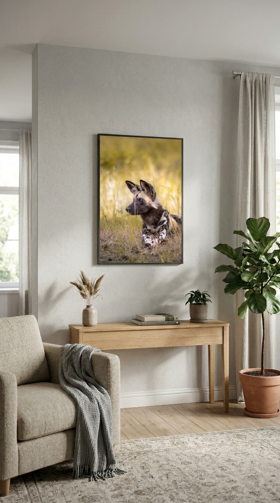 Mockup of framed print in a living room setting