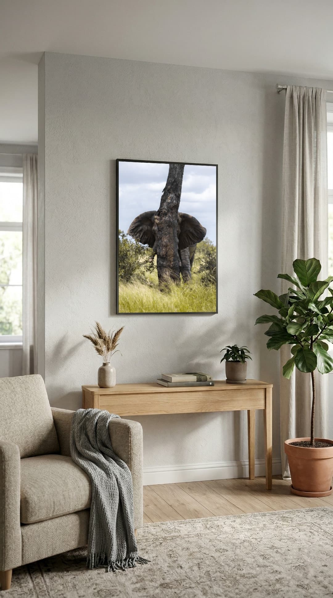 Mockup of framed print in a living room setting